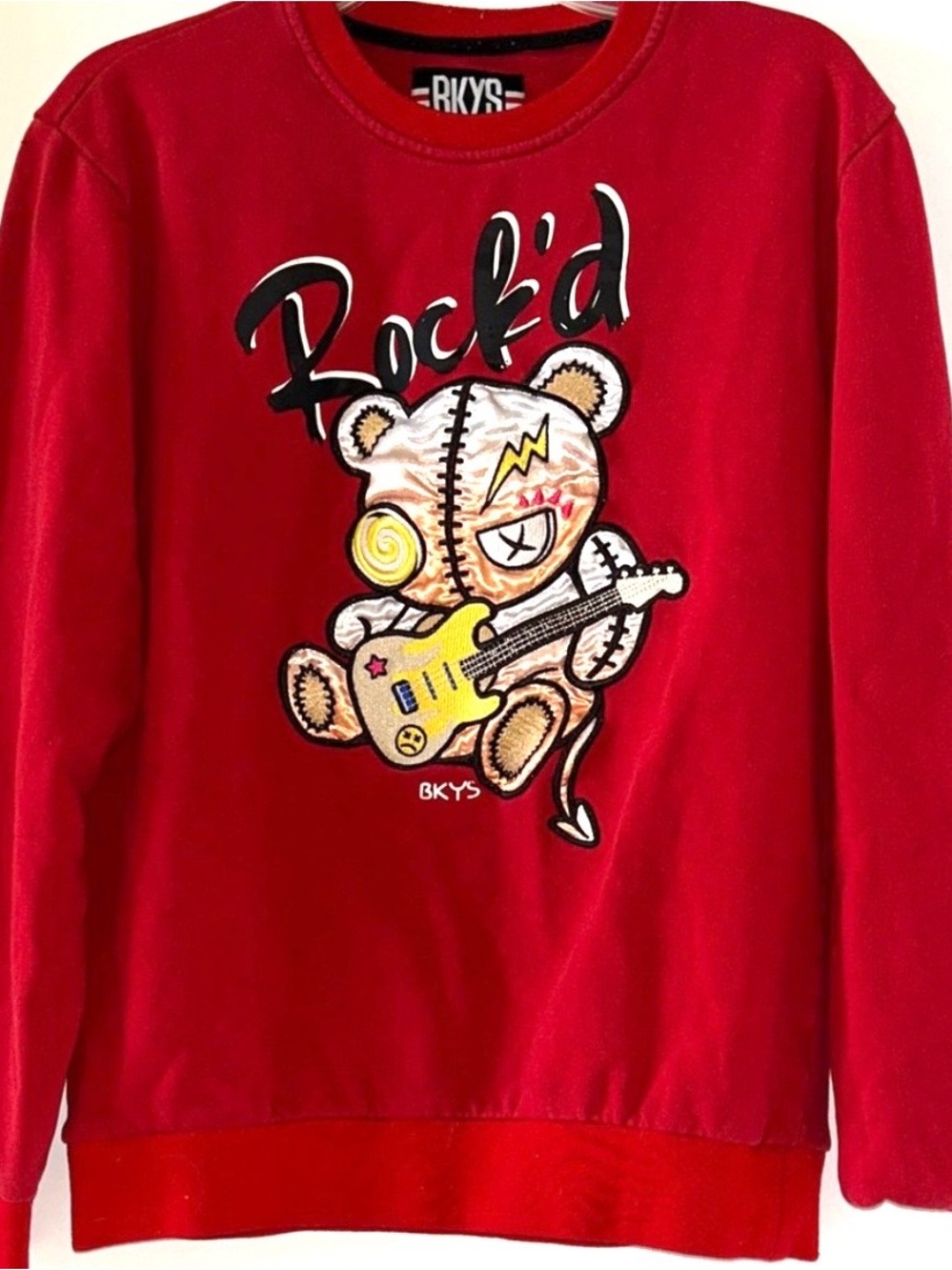 BKYS Men’s Medium Red Rock’d Long Sleeve Thick Sweatshirt Embroidered Patch